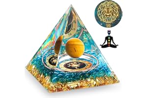 ‎HUIJUKEJI HuiJuKeJi Orgonit Pyramide Leo Heilstein Sternzeichen Geschenke – 12 Constellation & Tigerauge Stein Kristall pyramide für Astrologie Energie heilung Reiki Chakra Spirituelle deko 6cm – Löwe