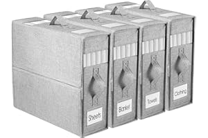 Fachmach 4 Pack Bed Sheet Organiser Folding Storage, Sheet Organiser Boxes Linen Bedding Organiser with Zip for Bedding, Duvet Covers, Clothes, Towels and Blankets (Grey)