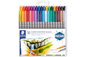 Staedtler Feutres à double pointe pour écriture et coloriage, Pointe fine de 0.5-0.8 mm et pointe compacte extra-large de 3 mm, Étui plastique avec 36 couleurs lumineuses différentes, 3200 TB36