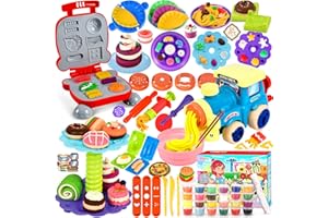 ZLPBAO Zestaw do wyrabiania ciasta dla dzieci, 85 sztuk akcesoriów do ciasta z 24 puszkami ciasta Narzędzia do plasteliny dla dzieci Zestaw do zabawy w maszynę do robienia makaronu Burger Lody