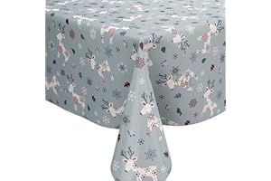 Karina Home Scandi Christmas Reindeer PVC Vinyl Wipe Clean Oilcloth Tablecloth (200cm x 140cm, Blue)