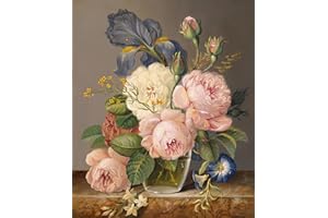 Jigspsyzh Malen Nach Zahlen Erwachsene Blumen,DIY Handgemalt Ölgemälde Kit für Anfänger und Erwachsene Mit 4-Pinseln und Acrylfarbe,40X50CM (Ein Strauß Blumen)