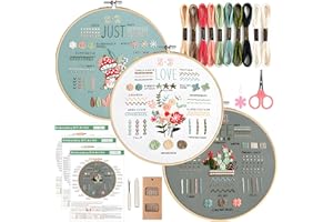 PBMLGO 3 Sets Beginner Embroidery Kits Cross Stitch Starter Kits for Adults, Stitch Practice Kit with Detailed Instructions and Handmade Embroidery Material Package, Learn Embroidery Skill