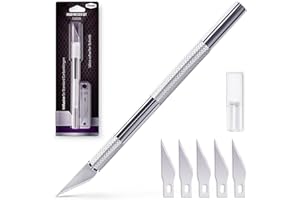 Filzada® Scalpel avec 5 lames de rechange (standard) - cutter de précision/couteau modelisme en argent pour couper du papier, des modèles, du film de fenêtre, du fondant, des tissus, etc.