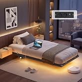 VASAGLE Bed Frame 90 x 190 cm, LED Lights, Removable Charging Station | 2 AC outlets, USB port 2A+1C, Supports up to 250 kg,
