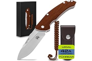 Wolfgangs TELUM Zweihandmesser Klappmesser aus feinstem D2 Stahl und Ebenholz-Griff - Legale mitführbares Taschenmesser Klappmesser - Outdoor Survival Messer - Klappmesser Outdoor + Leder Holster