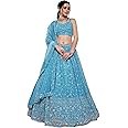 Zeel Clothing Women's Zari and Sequins Embroidered Georgette Lehenga Choli With Dupatta Sky Blue Women's Lehenga Choli Latest
