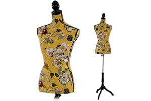 MENDLER Schneiderpuppe T222, Schaufensterpuppe Torso weiblich, Fiberglas - Gelb mit Blumen