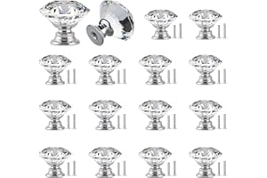YEYIT 16 Piezas pomos de cristal de 30 mm pomos y tiradores vintage，tiradores armarios con tornillos de 2 tamaños，tiradores redondos para cajón de mueble