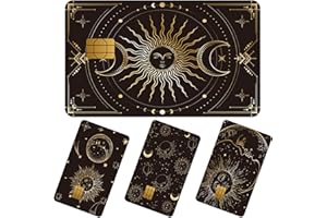 Sun and Moon Credit Card Sticker - Eiapadeor 4 Pcs Boho Debit Card Skin Stickers Mysterious Stickers for Debit Credit Black and Gold Waterproof Deal Cover Set for Key, Transportation，ID DIY Gift Idea