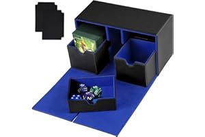 Ckbuity Magnetic Deck Box, MTG Card Sleeves, PU Leather Magnetic Deck Box for 200+ Cards TCG CCG, Magic The Gathering Starter Kit with Dice Board for Mtg Playmat Uno Card Case (Black and Blue)