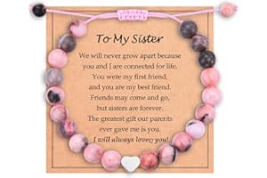 ADVIOK Gifts for Teen Girls Sweet Heart Charm Natural Pink Stone Bracelet Adjustable for Best Friend Bestie Daughter Sister Friendship Christmas Birthday Graduation Gift