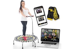 Boogie Bounce Rebounder | Folding & Super-Quiet Fitness Trampoline For Adults & Children | New Mobile App & Online Workouts Every Month | Adjustable Handle & 20st Weight Limit