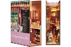 Kit Tonecheer DIY Book Nook Japon, Modèle 3D en Bois pour Adultes pour Construire Une Miniature de Maison, Kit de Nook de Maison avec Lumière, Cadeau pour Femmes et Hommes (L'Épicerie Japonaise)