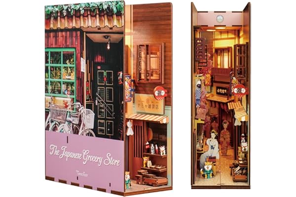 Tonecheer DIY Book Nook Japon, Modèle 3D en Bois pour Adultes pour Construire Une Miniature de Maison, Kit de Nook de Maison avec Lumière, Cadeau pour Femmes et Hommes (L'Épicerie Japonaise)