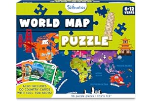 Skillmatics World Map Puzzle - 96 Piece Jigsaw Puzzle, Educational Toy, Geography for Kids, 400+ Facts, Gifts for Boys & Girls Ages 6 to 12
