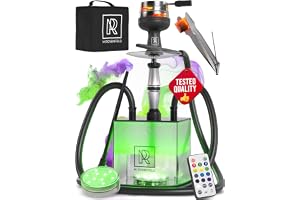 Black Hookah Set with Everything – Hookah Set 2 Hose with LED Base, Easy Setup, and Large Cloud Performance Hooka Machine - Premium Hooka 2 Hose for Home & Parties