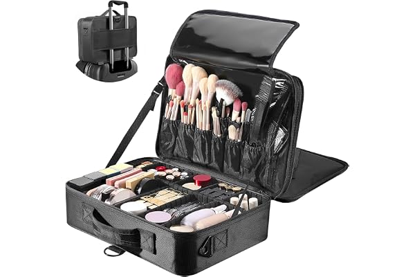 Luxspire Malette Maquillage, Trousse Maquillage Femme avec Trois Étages,Portable avec Miroir Valise Maquillage, Sac de Toilette pour Femme avec Compartiment Réglable - Noir