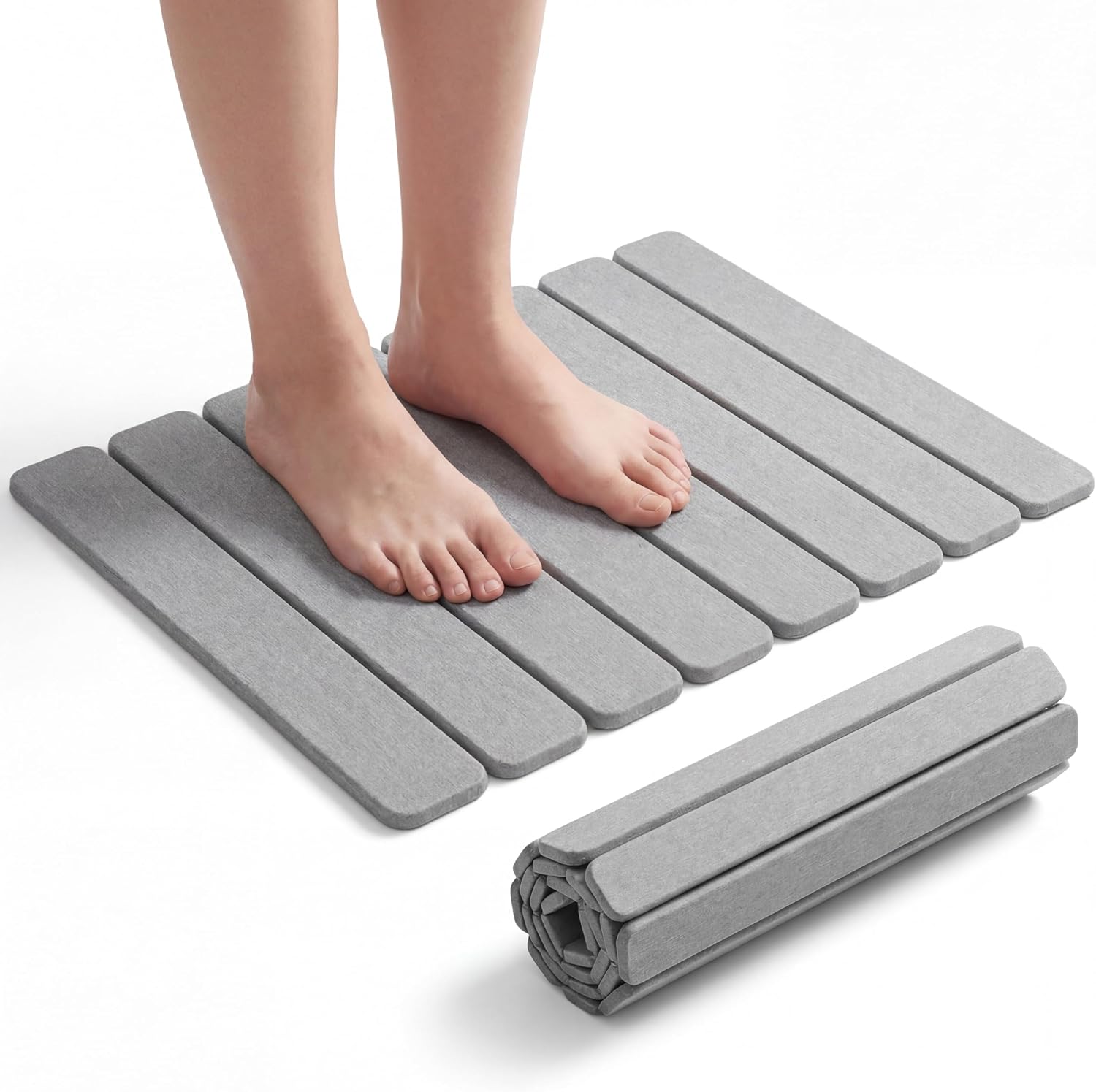 Pincho Alfombra Diatomita Baño, Alfombrilla Cocina, Escurreplatos Diatomita, Alfombra Ducha Antideslizante Plegable, Alfombrilla Fregadero Secado Rapido - 30x40 cm Gris, Baño y Cocina