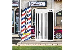 QSUM Barber Shop Feather Flag,8FT Barber Shop Advertising Swooper Flag with Pole Kit, Ground Spike, Barber Shop Signs for Businesses and Storefronts