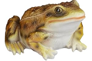 ‎RELAXDAYS Relaxdays Figurka ogrodowa żaba, odporna na warunki atmosferyczne, na balkon, taras, nad staw, sztuczny kamień, siedząca figurka dekoracyjna żaba, żółta, 9 x 13,5 x 15 cm