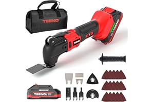 TEENO Herramienta multifunción inalámbrica oscilante 20V, sin escobillas herramienta multifunción inalámbrica con 6 velocidades variables, 8500-21000 rpm, cargador, ángulo oscilante 4°, para raspar