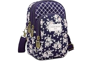 LassZone Women Canvas Small Crossbody Bags Girls Floral Pattern Handbags Mobile Phone Purse Wallet Multi Pocket Shoulder Bag Zipper Coin Pouch