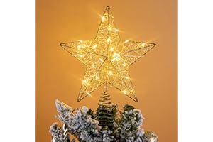 LAWOHO Decoración rústica para árbol de Navidad, 20 Luces LED cálidas, Estrella de 5 Puntos para Vacaciones, de Temporada