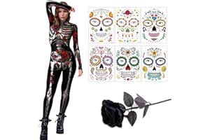 songyea Costume de squelette d'Halloween pour femme, combinaison d'Halloween, combinaison os, costume de carnaval, pour adultes