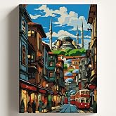 Sayılarla Boyama Tuval Hobi Seti SİRKECİ Temalı Fır&ccedil;a ve Boya Dahil Set (&Ccedil;ıtalı) 40x50 CM Kendin Yap Sayılarla Tuval Boya Kit