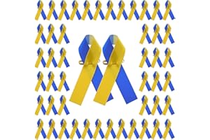 CRAFFANCY Lot de 100 Broches en Ruban de Satin Bleu et Jaune avec épingles à nourrice pour Femme et Homme