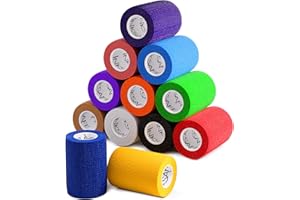Inksafe Assorted Colours Self Adherent Cohesive Bandages 7.5cm x 4.5m Box of 12 - Uses Include Vet Wrap, Tape for Human Wrist and Ankle Sprains and Sports Injuries