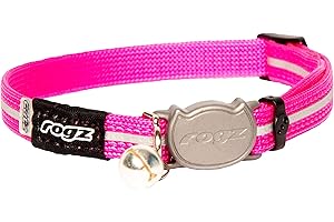 Rogz Reflectante Collar del Gato de Nylon con Sistema de Clip y extraíble Bell, Totalmente Ajustable para Adaptarse a la mayoría de Las Razas, Rosa