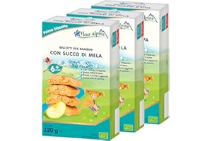 FLEUR ALPINE Biscotti Baby con Succo di Mela, 3x120g I Snack Alimento Completo per Bambini dai 6 Mesi in Su I Snack Fette Biscottate Integrali senza Zuccheri Aggiunti I 18x2 Biscotti