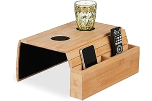 ‎RELAXDAYS Relaxdays Taca na sofę z podłokietnikami, bambusowa, wys. x gł.: 5,5 x 50 x 33,5 cm, półka na sofę z podstawkami, 2 przegródki, naturalna/czarna