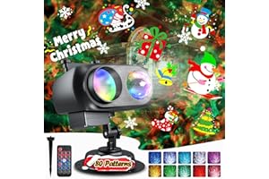 Anysun Proyector Navidad Exterior, Proyector Natal Exterior con 10 Diapositivas HD y 80 Motivos de Dibujos Animados, Luces Decorativas Copos de Nieve con Control Remoto, Temporizador para Jardín