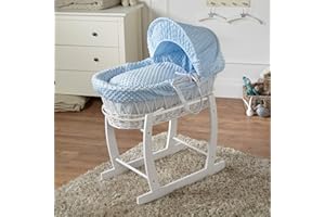 For Your Little One Blue Dimple White Wicker Moses Basket with White Rocking Stand
