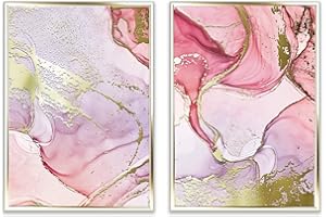Heimlich Cuadros Decorativos - SIN Marcos | Salón Deco Dorado | Cuadros Conjunto de Pósteres Dorados Abstracto » Cuarzo Rosa «