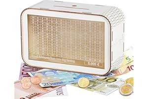 LOVLEY Tirelire Japonaise 5000 Euros en Bois | Magique Réutilisable avec Marqueur | Économie pour Enfants et Adultes - Blanc (Dessin Carte du Monde)