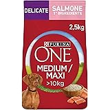 Purina One Medium/Maxi > 10 kg Delicate Crocchette Cani con Salmone, 4 Confezioni da 2.5 kg