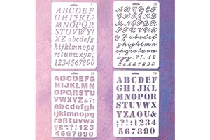 COSSWE Buchstaben Schablone,4 Stück Kunststoff DIY Brandmalerei Vorlagen Vintagec Shablonen Dekorative Buchstaben Aufkleber Alphabet Bullet Journal Schablonen für Notebook Scrapbooking Kunsthandwerk