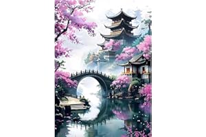 EOBROMD 5D Bridge Diamond Painting Kits for Adults, Full Round Drill Landscape Diamond Art Kits, Flower Crystal Art Kits for Home Wall Decor Gifts 30x40cm