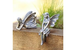 Garden Mile 2pc Winged Fairies Garden Ornaments Outdoor Sitting & Laying Fairy Figurines Decorations Indoor Or Outdoor Angel Ornament Garden Statues Bronze Effect Resin Gift Idea