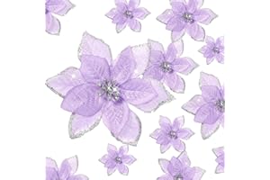 Cindeer 36 Fiori di Stella per Albero di Natale Poinsettia per Decorazioni Natalizie Fiori Artificiali di Natale Glitterate con Clip Ornamenti di Capodanno Matrimonio 4, 6, 9 Pollici (Viola)