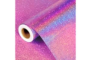 MAMUNU Pink Wrapping Paper Roll 43cm x 10m, Metallic Shimmer Holographic Foil Star Gift Wrapping Paper, Iridescent Shiny Glossy Gift Wrap Paper for Birthday Wedding Bridal Baby Shower Holiday Christmas