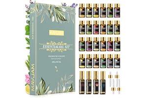 MAYJAM Juego De Aceites Esenciales 28pcs - Set De Regalo De Aceites Esenciales Para Humidificador, Difusor, Bricolaje, Hogar, 24 Aceites Esenciales Individuales + 4 Mezclas De Aceites Esenciales
