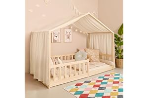 Mooskind Hausbett Himmel – Aus weichem Musselin in 7 Farben – 100% Bio-Baumwolle – Traumhafte Hausbett Deko & Himmelbett Vorhänge – Made in Europe mit Liebe