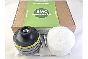 BRICO MARBLE CARE BMC V_FAST PT kit lucida marmo per utensili elettrici con dischi abrasivi diamantati 3”, pad in nylon TNT non abrasivi, polvere lucidante, platorello, pin adapter. Da usare con levigatrice o trapano