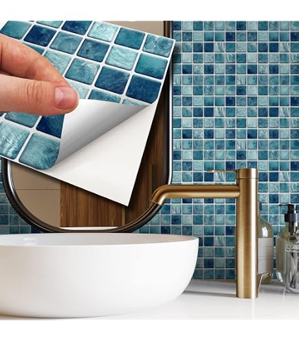 WALPLUS Mosaik-Fliesenaufkleber – 24 Stück, 15x15 Cm, Perlmutt-Blau, Selbstklebend Für Küche, Bad & Wohnen