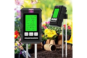 LADYSONS Misuratore di umidità 6 in 1 pH per piante con fertilità del suolo; pH/temperatura/luce solare/umidità ambientale, con display LCD, per giardinaggio/piante in vaso